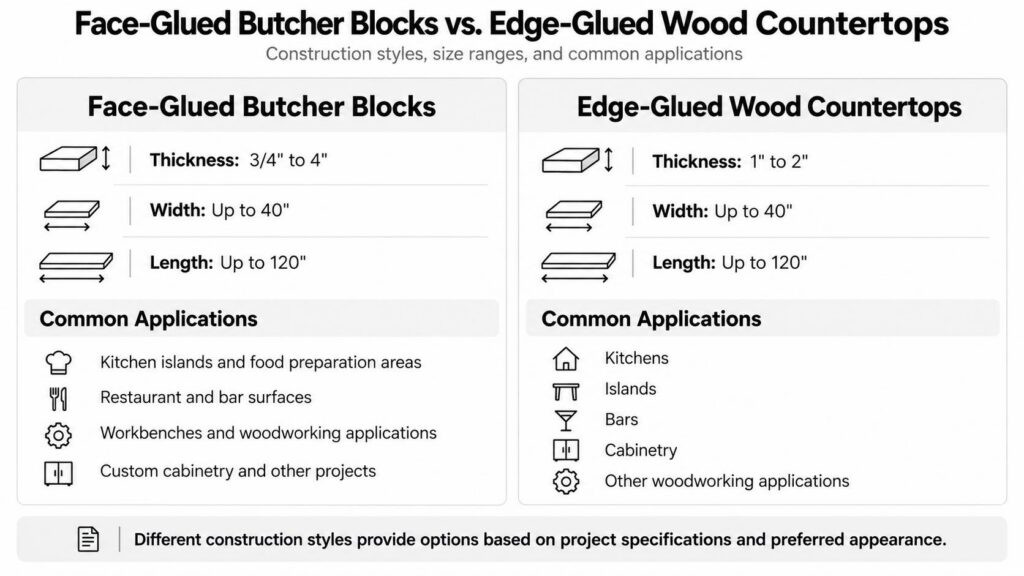 face glued butcher block vs edge glued wood countertops